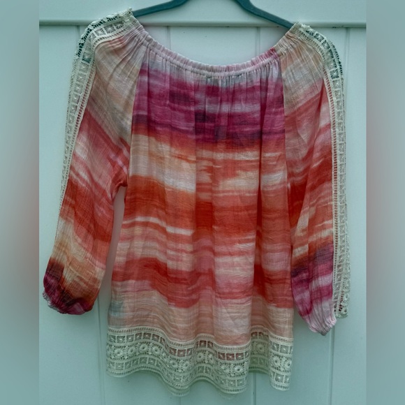 Zac & Rachel Off Shoulder 3/4 Length Sleeve Blouse W/ Crochet/Lace. Medium. NWT - Picture 3 of 7